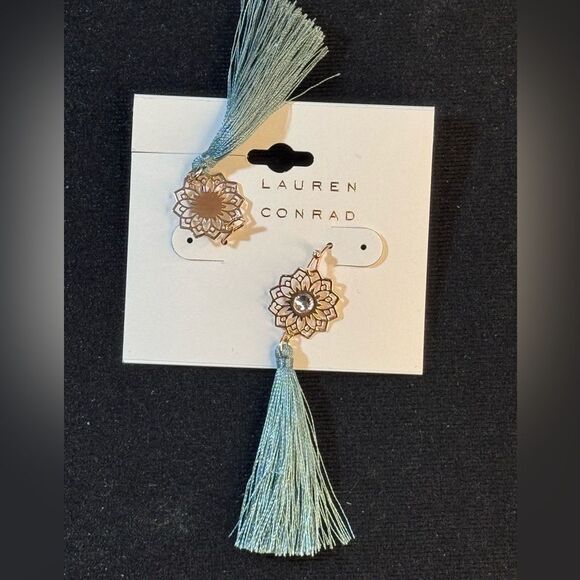 LC Lauren Conrad Blue Tassel Drop Earrings - Lightweight & Trendy 3in - Picture 8 of 11